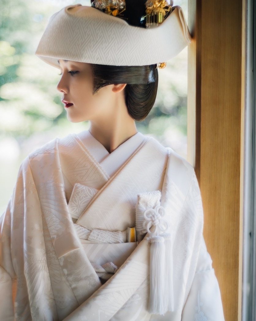 白無垢と綿帽子の婚礼ヘアメイク（文金高島田）